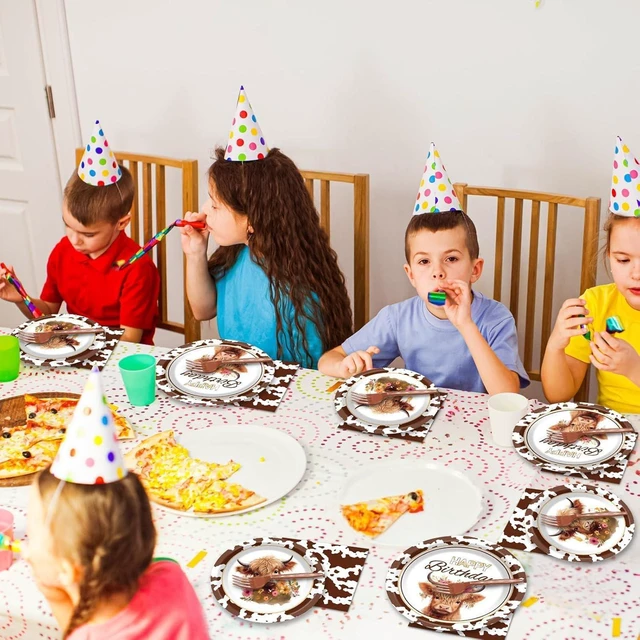 Alt view image 14 of 14 - 96 Pcs Highland Cow Birthday Party Decoration for 24 Guests Brown Cow Paper Plates Napkins Highland Cattle Dessert Cake Dinnerware Table Supplies for Western Farm Animals Kids Baby Shower Party Favors