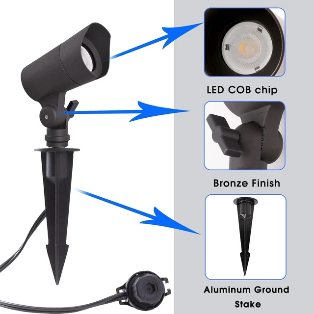 Alt view image 13 of 14 - E ENERGETIC LIGHTING LED Landscape Lights with Connectors, 12V Low Voltage, Warm White 3000k, 4W, 175LM, Outdoor Waterproof Garden Pathway Lights Wall Tree Flag Spotlights with Spike Stand, 2 Pack