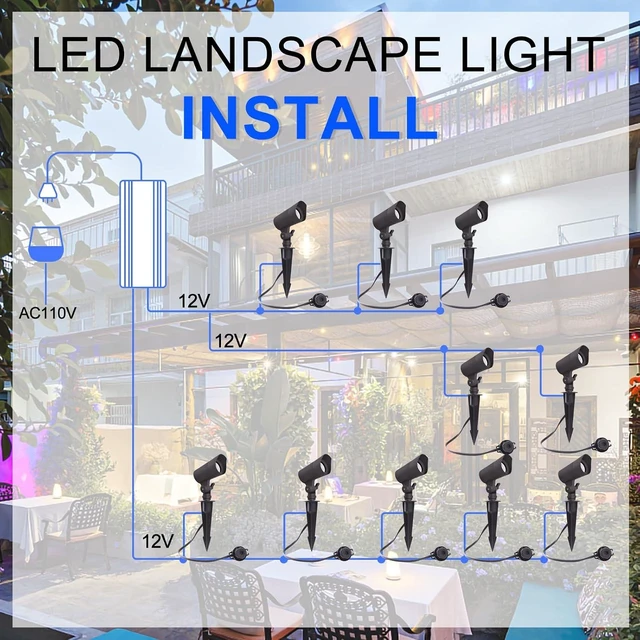 Alt view image 9 of 14 - E ENERGETIC LIGHTING LED Landscape Lights with Connectors, 12V Low Voltage, Warm White 3000k, 4W, 175LM, Outdoor Waterproof Garden Pathway Lights Wall Tree Flag Spotlights with Spike Stand, 2 Pack