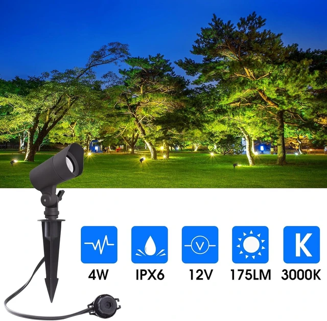 Alt view image 12 of 14 - E ENERGETIC LIGHTING LED Landscape Lights with Connectors, 12V Low Voltage, Warm White 3000k, 4W, 175LM, Outdoor Waterproof Garden Pathway Lights Wall Tree Flag Spotlights with Spike Stand, 2 Pack