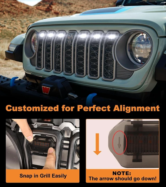 Alt view image 9 of 12 - Grill Lights for Jeep Wrangler JL JLU Front Bumper Grille LED Running Marker Lamp Accessories (White, 2024-2025)