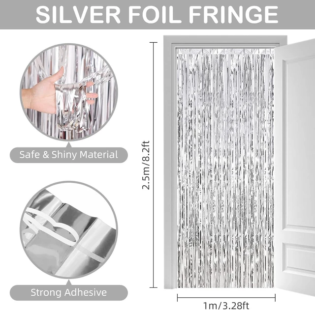 Alt view image 10 of 14 - Silver Fringe Curtain Party Streamers, 12 Pack 3.3ft x 8.2ft Foil Curtain Backdrop Tinsel Foil Fringe Curtains Photo Booth Backdrop Streamer for Birthday, Wedding, Baby Shower, Disco Party