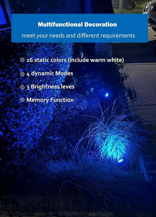 Alt view image 10 of 14 - Halloween Christmas Spotlight Outdoor: 12W RGBW LED Spot Lights Outdoor with 16 Color Changing for Yard Garden Decor | 4 Pack of IP65 Waterproof 120V Plug in Landscape Lighting with Remote