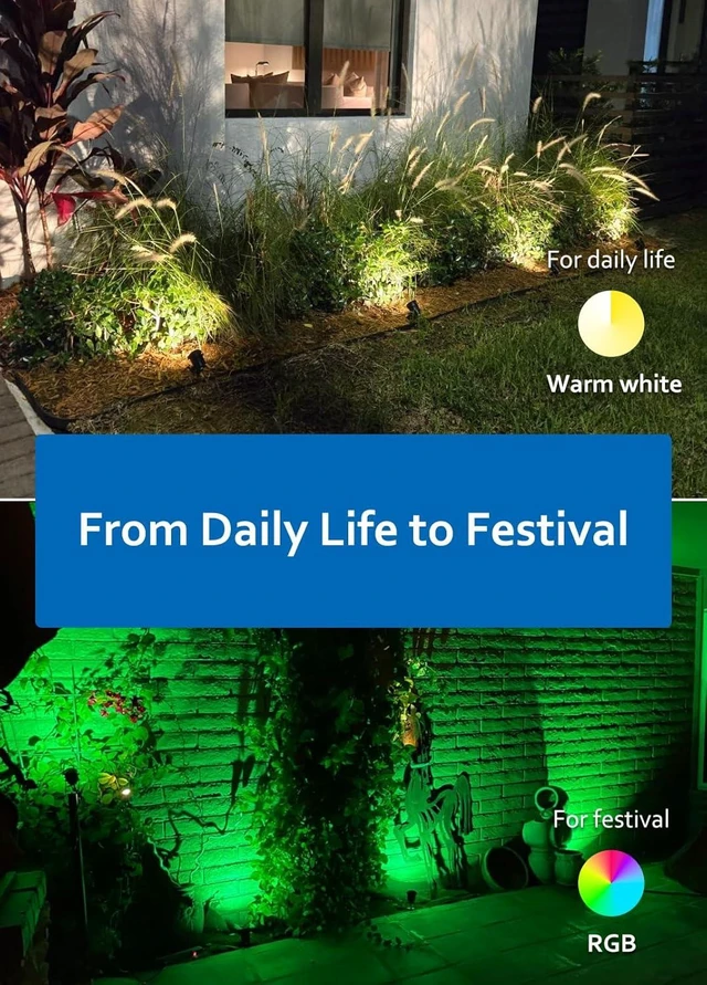 Alt view image 11 of 14 - Halloween Christmas Spotlight Outdoor: 12W RGBW LED Spot Lights Outdoor with 16 Color Changing for Yard Garden Decor | 4 Pack of IP65 Waterproof 120V Plug in Landscape Lighting with Remote