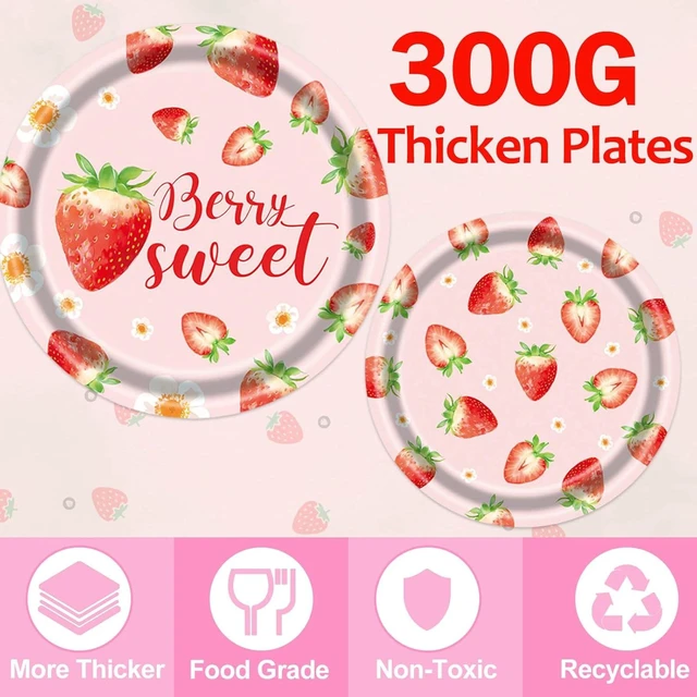 Alt view image 9 of 10 - Strawberry Plates and Napkins Tableware Set - 175 Pcs Strawberry Baby Shower Party Birthday Supplies, Strawberry Shortcake Birthday Decorations for Berry Sweet Baby Shower, Serves 25 Guests