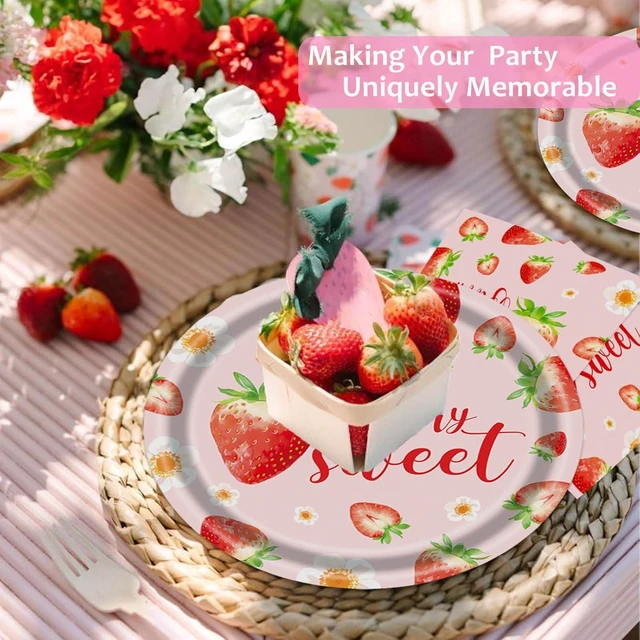Alt view image 10 of 10 - Strawberry Plates and Napkins Tableware Set - 175 Pcs Strawberry Baby Shower Party Birthday Supplies, Strawberry Shortcake Birthday Decorations for Berry Sweet Baby Shower, Serves 25 Guests