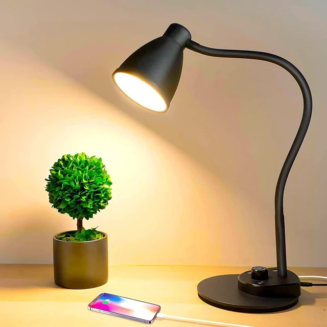 Alt view image 8 of 14 - BOHON LED Desk Lamp with USB Charging Port 3 Color Modes Dimmable, Black | Reading Light Intelligent Induction Auto Dimming Task Lamp Neck Flexible Table Lamp for Bedside Office, AC Adapter Include