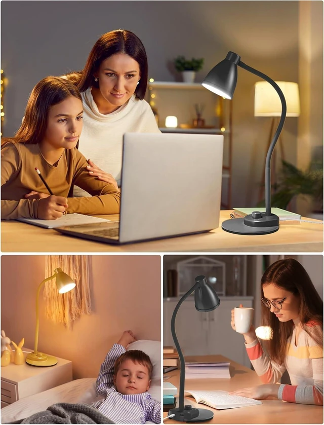 Alt view image 13 of 14 - BOHON LED Desk Lamp with USB Charging Port 3 Color Modes Dimmable, Black | Reading Light Intelligent Induction Auto Dimming Task Lamp Neck Flexible Table Lamp for Bedside Office, AC Adapter Include