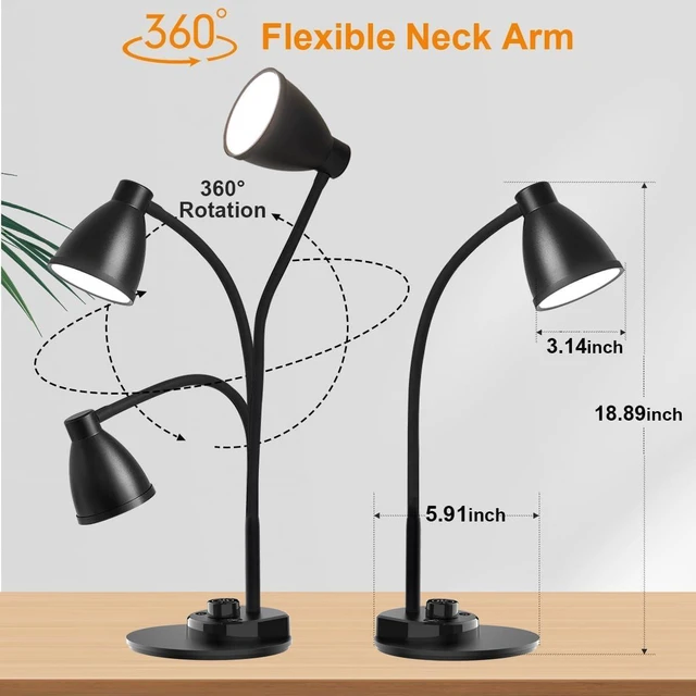 Alt view image 14 of 14 - BOHON LED Desk Lamp with USB Charging Port 3 Color Modes Dimmable, Black | Reading Light Intelligent Induction Auto Dimming Task Lamp Neck Flexible Table Lamp for Bedside Office, AC Adapter Include