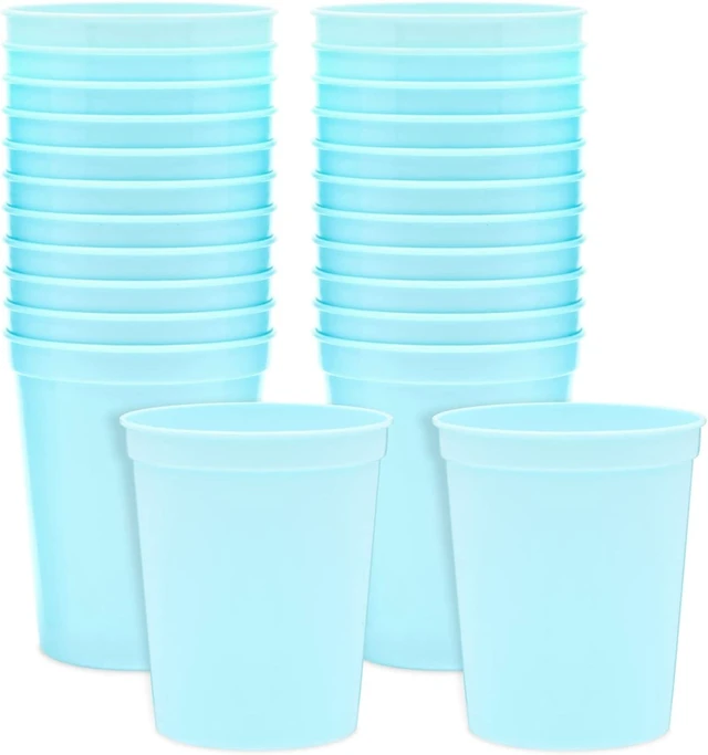 Alt view image 7 of 12 - BLUE PANDA Light Blue Plastic Stadium Cups - 16-Ounce, 24 Pack - Blank Reusable Tumblers for Parties & Bachelorette Party Favors