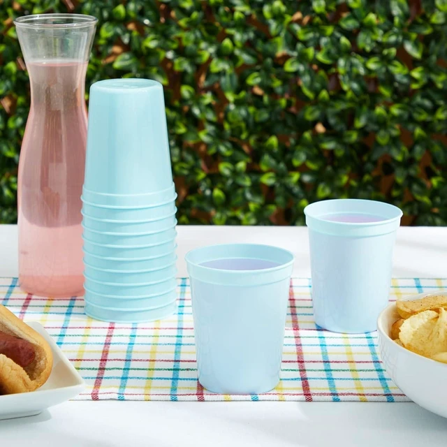 Alt view image 8 of 12 - BLUE PANDA Light Blue Plastic Stadium Cups - 16-Ounce, 24 Pack - Blank Reusable Tumblers for Parties & Bachelorette Party Favors