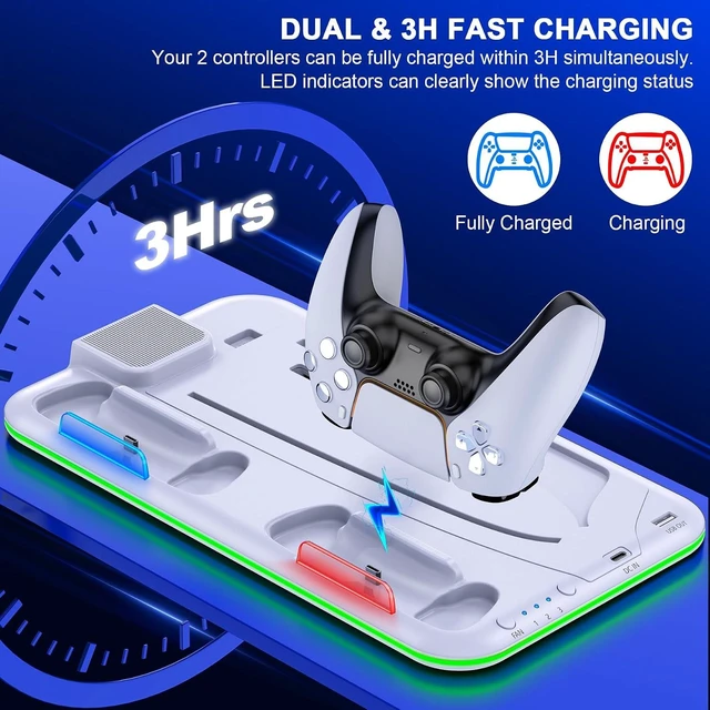 Alt view image 10 of 14 - PS5/Slim/Pro Stand and Cooling Station with Controller Charging Station for Digital/Disc, PS5 Accessories Incl. 3 Levels Cooling Fan, LED Light, 15 Game Storage, Headset Holder for Playsation 5 White