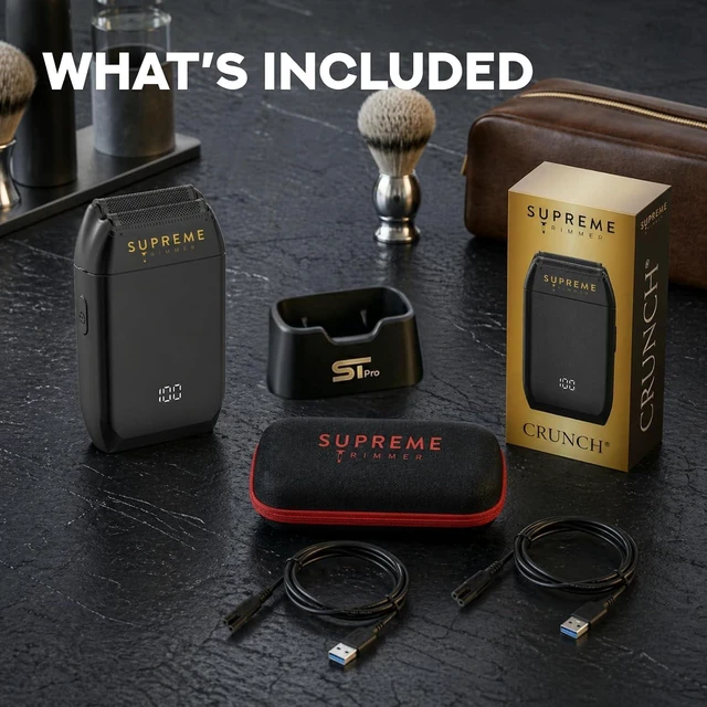 Alt view image 13 of 14 - Supreme Trimmer Crunch STF602 Waterproof Double Foil Shaver for Men | 150 Min Runtime, Wet/Dry Cordless & Corded Electric Razor | Hypoallergenic Foils for Face, Head & Stubble