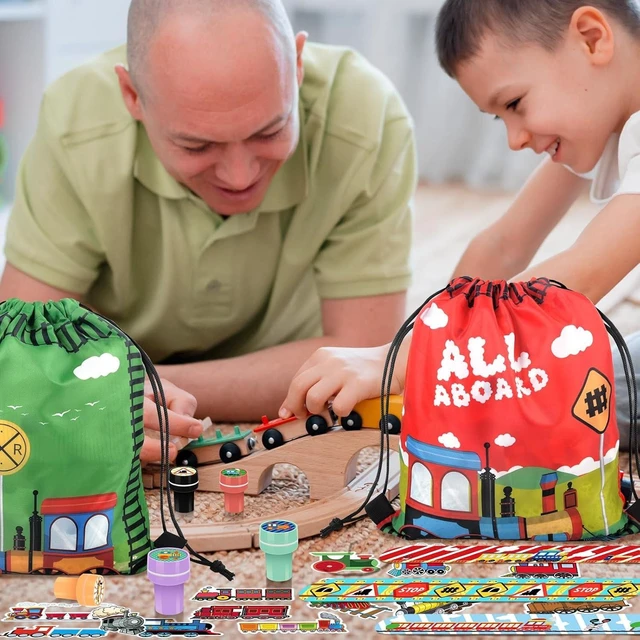 Alt view image 12 of 14 - TOQI 98 Pcs Train Party Favors,Train Print Party Supplies Include Stickers Stamps Keychains Slap Bracelets and Drawstring Bags Party Decorations for Kids TrainTheme Birthday supplies (A-Train)