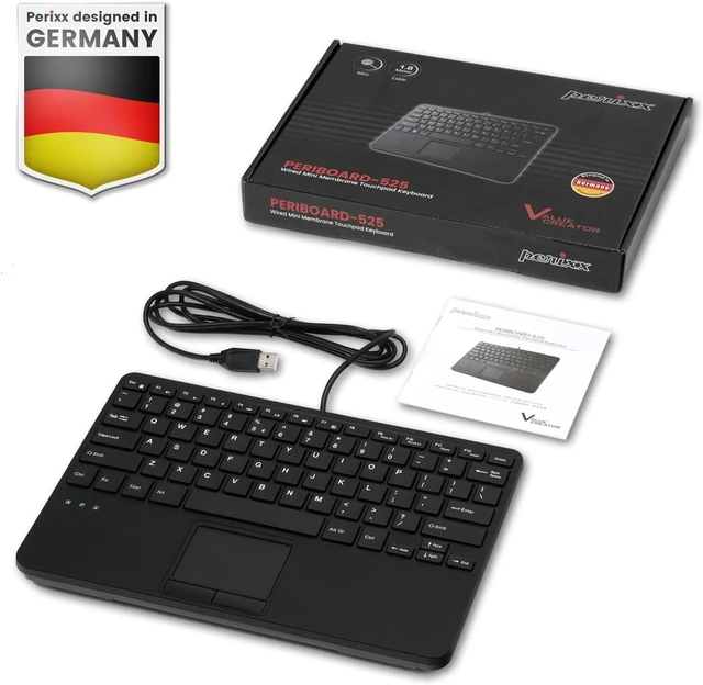 Alt view image 14 of 14 - Perixx PERIBOARD-525 US, Wired Mini USB Keyboard with Touchpad - X Type Scissor Keys - 11.18x7.17x1.1 Inches - Build-in 2 USB Hubs - US English