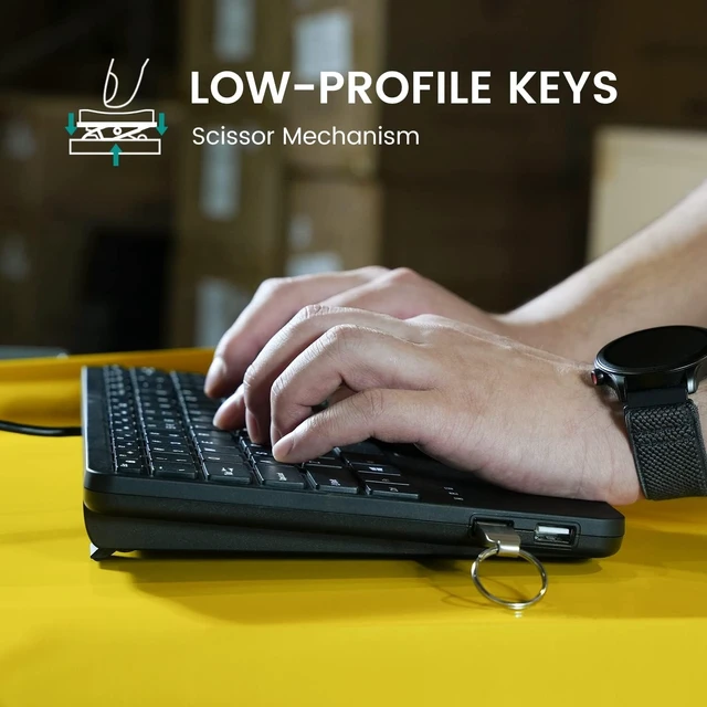 Alt view image 12 of 14 - Perixx PERIBOARD-525 US, Wired Mini USB Keyboard with Touchpad - X Type Scissor Keys - 11.18x7.17x1.1 Inches - Build-in 2 USB Hubs - US English