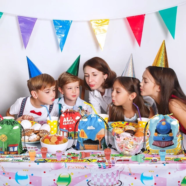 Alt view image 14 of 14 - TOQI 98 Pcs Train Party Favors,Train Print Party Supplies Include Stickers Stamps Keychains Slap Bracelets and Drawstring Bags Party Decorations for Kids TrainTheme Birthday supplies (A-Train)