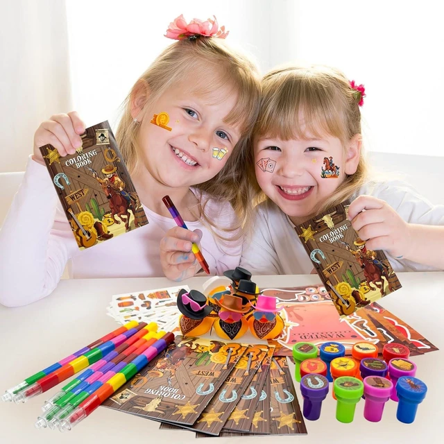 Alt view image 12 of 14 - Cinrobiye 72 Pcs Western Cowboy Party Favors, Wild West Coloring Books, Stickers, Tattoos, Stampers, Rubber Ducks, Rainbow Pencils, Barn Party Supplies, Birthday Goodie Bag Fillers, Prize Bulk Set