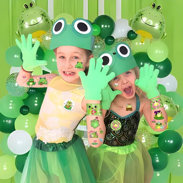 Alt view image 13 of 14 - 110 PCS Frog Party Favors, Frog Temporary Tattoos Slap Bracelets Keychains Stickers Badges Gift Bags for Frog Birthday Party Decorations Supplies Gifts for Classroom Rewards Baby Shower
