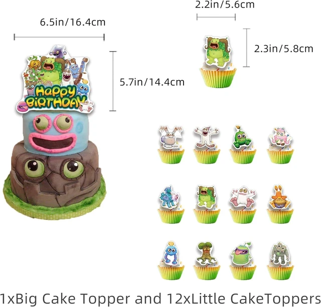 Alt view image 12 of 14 - Monster Theme Birthday Party Supplies Includes Cupcake&Cake Topper-Happy Birthday Banner-Background-Balloons-Invitation Card for Kids Monster Party Decoration