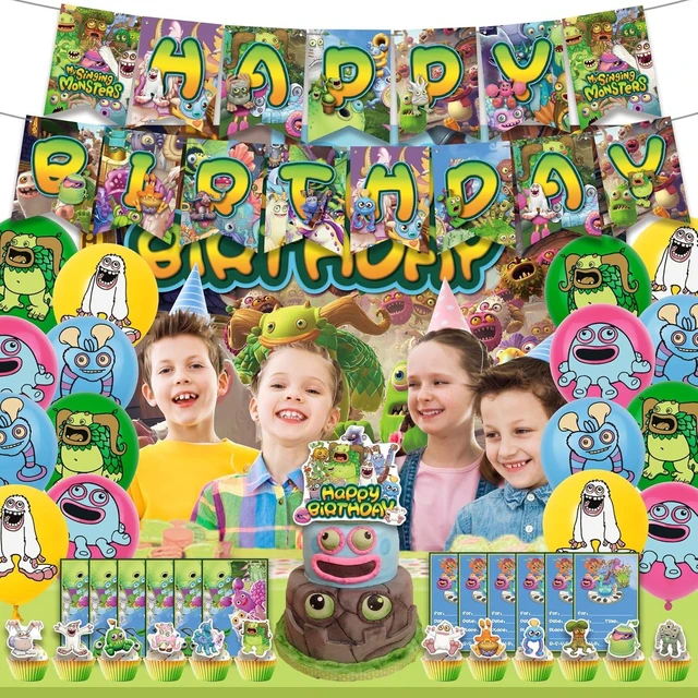 Alt view image 14 of 14 - Monster Theme Birthday Party Supplies Includes Cupcake&Cake Topper-Happy Birthday Banner-Background-Balloons-Invitation Card for Kids Monster Party Decoration