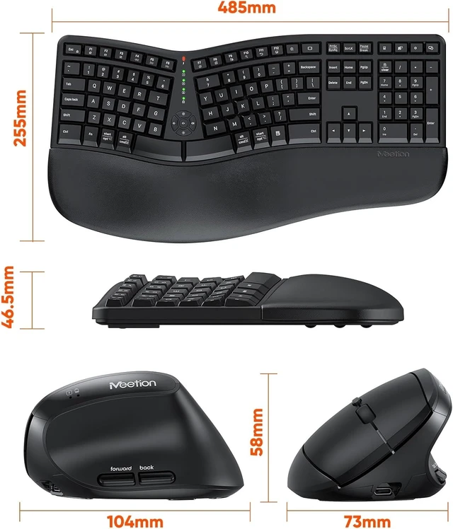 Alt view image 12 of 14 - MEETION Ergonomic Keyboard and Mouse Combo, Split Design, Vertical Mouse