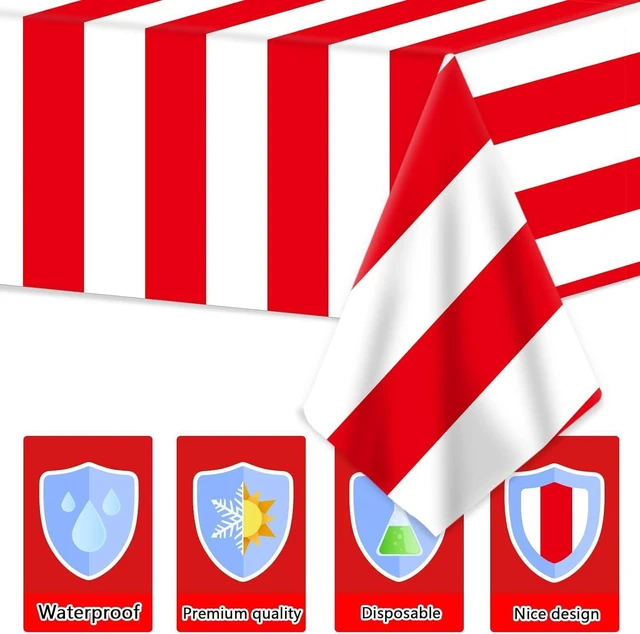 Alt view image 10 of 14 - 100Ft Long Tablecloth Roll Red and White Striped Tablecloth Carnival Circus Tent Party Supplies Halloween Christmas Plastic Picnic Table Cover for Birthday Party Circus Backdrop Banner Decoration