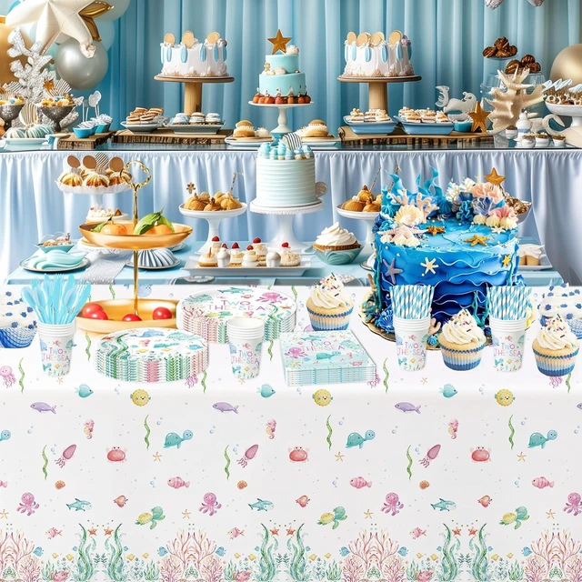 Alt view image 13 of 14 - APOWBLS Two The Sea Birthday Decorations Tableware, Ocean Underwater Under The Sea 2nd Birthday Party Supplies, Paper Plate, Cup, Napkin, Tablecloth, Cutlery | Serves 24