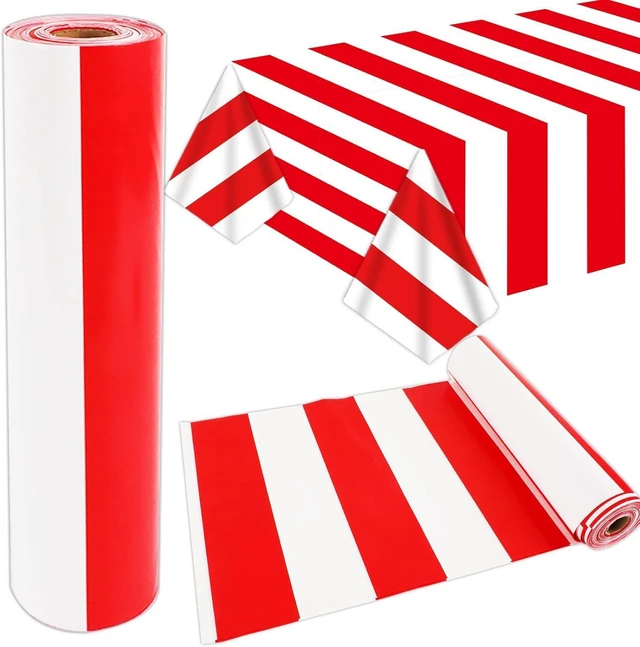 Alt view image 8 of 14 - 100Ft Long Tablecloth Roll Red and White Striped Tablecloth Carnival Circus Tent Party Supplies Halloween Christmas Plastic Picnic Table Cover for Birthday Party Circus Backdrop Banner Decoration