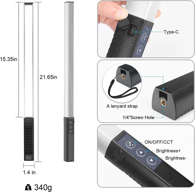 Alt view image 10 of 14 - LUXCEO RGB LED Photography Lighting Portable Wand Handheld LED Video Light 1000 Lumens CRI 95+ USB Rechargeable with Remote Control, Carry Bag, Adjustable Color Temperature 3000K-6000K and 36 Colors