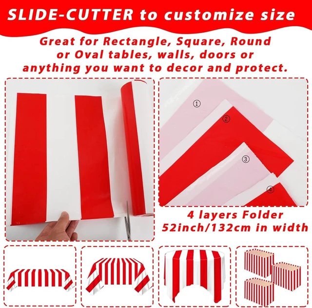 Alt view image 11 of 14 - 100Ft Long Tablecloth Roll Red and White Striped Tablecloth Carnival Circus Tent Party Supplies Halloween Christmas Plastic Picnic Table Cover for Birthday Party Circus Backdrop Banner Decoration