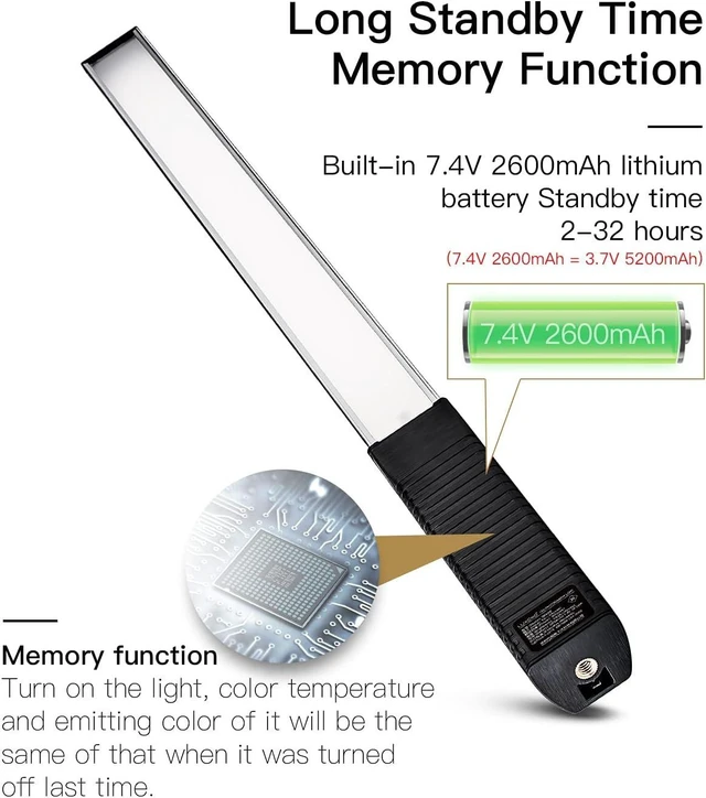 Alt view image 12 of 14 - LUXCEO RGB LED Photography Lighting Portable Wand Handheld LED Video Light 1000 Lumens CRI 95+ USB Rechargeable with Remote Control, Carry Bag, Adjustable Color Temperature 3000K-6000K and 36 Colors