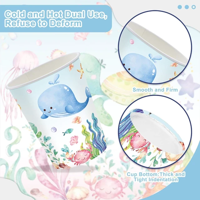 Alt view image 12 of 14 - 120PCS Under the Sea Party Supplies for Ocean Theme Baby Shower Birthday Party Underwater World Creatures Decorations Ocean Sea Animal Plate Cup Napkin Knives Forks for 20 Guests