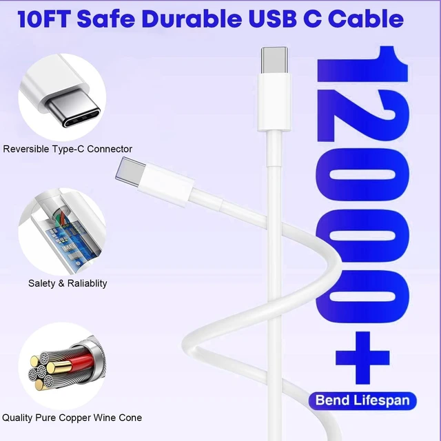 Alt view image 12 of 14 - Fast Charger for iPhone 17/16/15 Charger,10FT Extra Long Fast Charging 3Pack Block USB-C to USB C Fast Charging Cable Cord for iPhone Air/17 Pro Max/iPhone 16 Pro/16 Plus/15 Pro Max,iPad Pro/Air/Mini