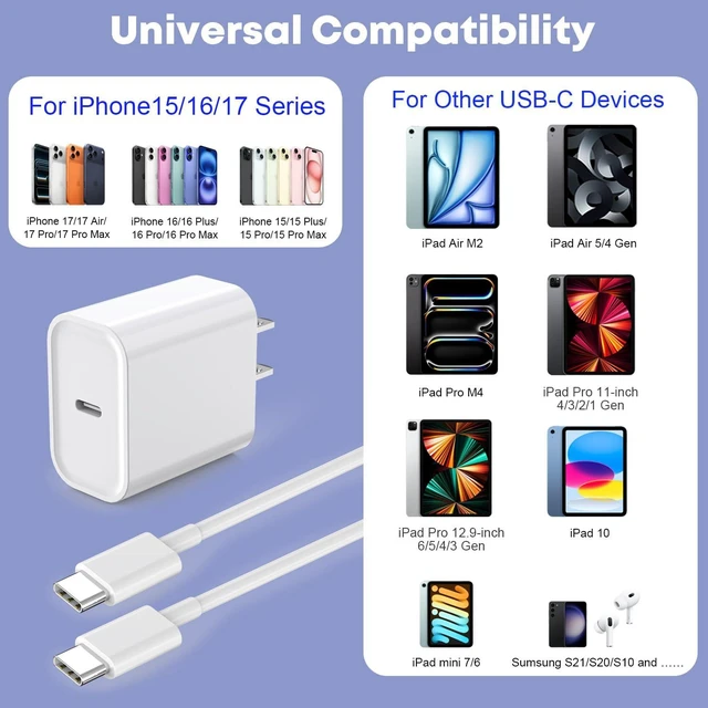 Alt view image 13 of 14 - Fast Charger for iPhone 17/16/15 Charger,10FT Extra Long Fast Charging 3Pack Block USB-C to USB C Fast Charging Cable Cord for iPhone Air/17 Pro Max/iPhone 16 Pro/16 Plus/15 Pro Max,iPad Pro/Air/Mini