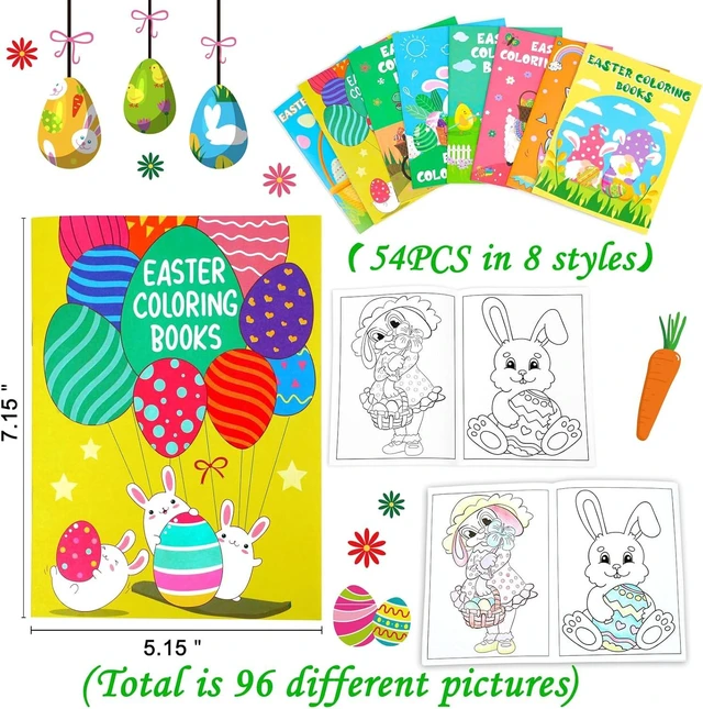 Alt view image 10 of 14 - 90shine 54PCS Easter Coloring Books for Kids-Egg Basket Stuffer Gifts Party Favors Class Activity Supplies Decorations