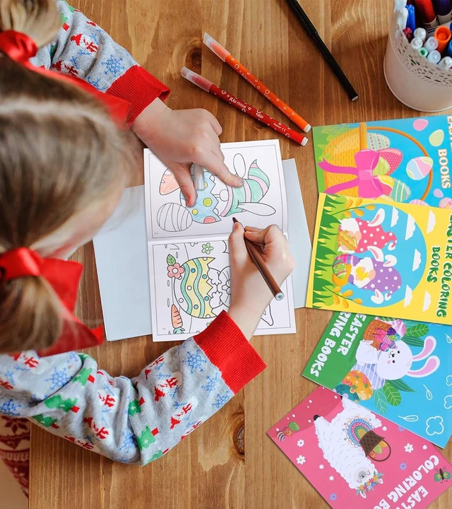 Alt view image 12 of 14 - 90shine 54PCS Easter Coloring Books for Kids-Egg Basket Stuffer Gifts Party Favors Class Activity Supplies Decorations