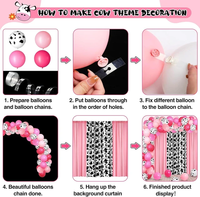 Alt view image 9 of 12 - SmoothNovelty 57 Pcs Western Cowgirl Party Decorations 2 Pink and 1 Cow Chiffon Backdrop Curtains 50 Cow Theme Balloons with Accessories for Farm Animal Cow Theme Birthday Party Photo Supplies
