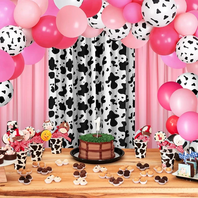 Alt view image 10 of 12 - SmoothNovelty 57 Pcs Western Cowgirl Party Decorations 2 Pink and 1 Cow Chiffon Backdrop Curtains 50 Cow Theme Balloons with Accessories for Farm Animal Cow Theme Birthday Party Photo Supplies