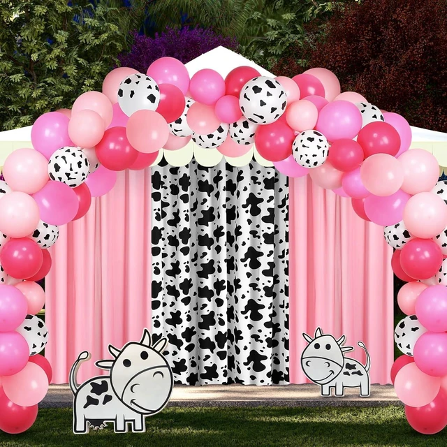 Alt view image 11 of 12 - SmoothNovelty 57 Pcs Western Cowgirl Party Decorations 2 Pink and 1 Cow Chiffon Backdrop Curtains 50 Cow Theme Balloons with Accessories for Farm Animal Cow Theme Birthday Party Photo Supplies