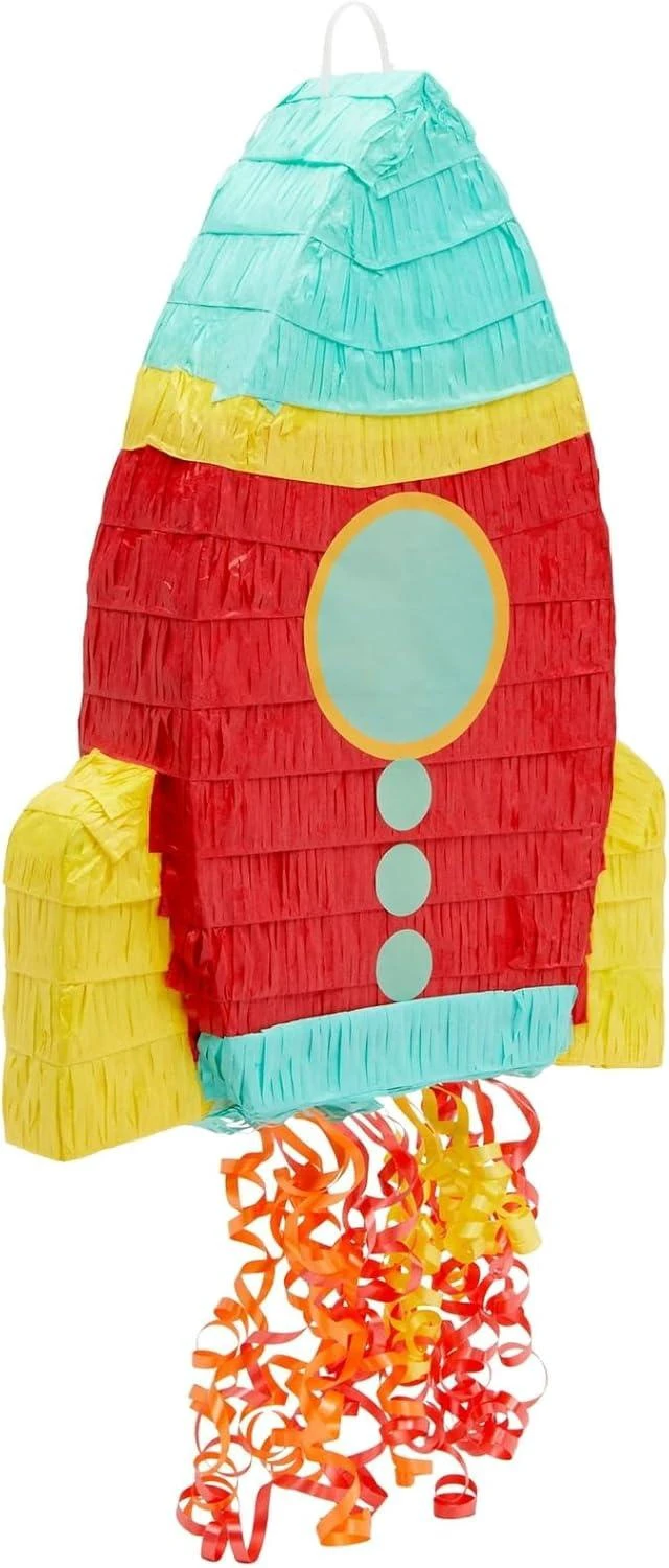 Alt view image 8 of 14 - BLUE PANDA Rocket Ship Pull String Pinata for Space Birthday Decorations, Party Supplies & Outer Space Party Decor - 16.5 x 12.5 x 3 In, Red