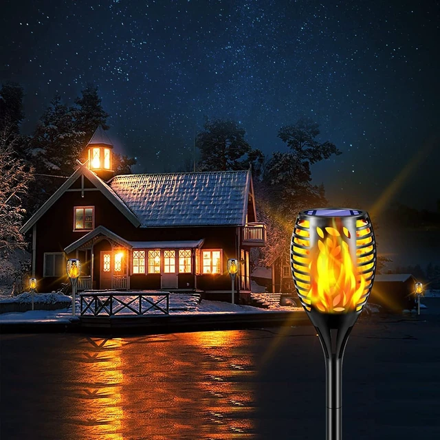 Alt view image 12 of 14 - TomCare 8 Pack Outdoor Solar Lights Flickering Flames Torch Decorative Garden Lights Solar Powered Waterproof Lighting for Garden Patio Yard Landscape
