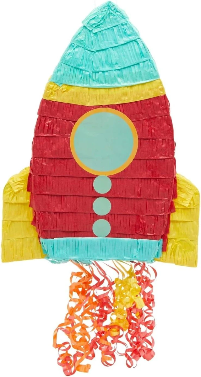 Alt view image 11 of 14 - BLUE PANDA Rocket Ship Pull String Pinata for Space Birthday Decorations, Party Supplies & Outer Space Party Decor - 16.5 x 12.5 x 3 In, Red