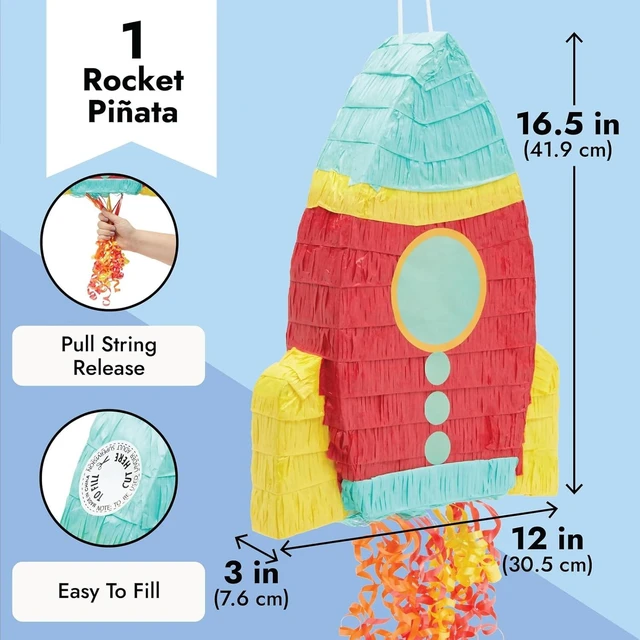 Alt view image 10 of 14 - BLUE PANDA Rocket Ship Pull String Pinata for Space Birthday Decorations, Party Supplies & Outer Space Party Decor - 16.5 x 12.5 x 3 In, Red