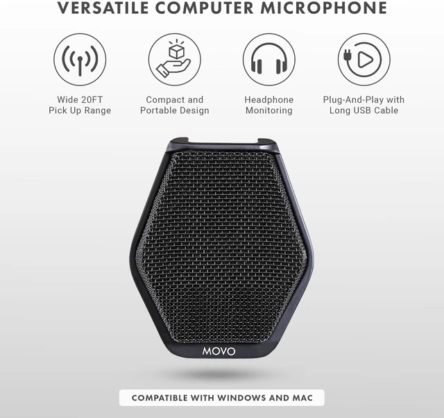 Alt view image 9 of 14 - Movo MC1000 Conference USB Microphone for Computer Desktop and Laptop with 180° / 20' Long Pick up Range Compatible with Windows and Mac for Dictation, Recording, YouTube, Conference Call, Skype