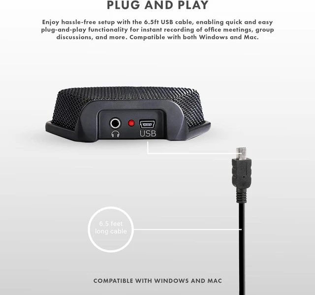 Alt view image 11 of 14 - Movo MC1000 Conference USB Microphone for Computer Desktop and Laptop with 180° / 20' Long Pick up Range Compatible with Windows and Mac for Dictation, Recording, YouTube, Conference Call, Skype