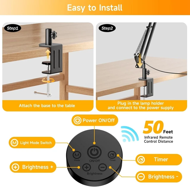 Alt view image 10 of 14 - SKYLEO Led Desk Lamp for Home Office - 2400LM Ultra Bright Desk Light -Eye Caring Desk Lamp with Clamp - Adjustable Office Lamp with Remote Control- Easy Installation - 24W Black