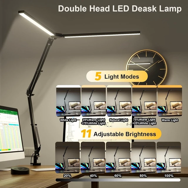 Alt view image 12 of 14 - SKYLEO Led Desk Lamp for Home Office - 2400LM Ultra Bright Desk Light -Eye Caring Desk Lamp with Clamp - Adjustable Office Lamp with Remote Control- Easy Installation - 24W Black