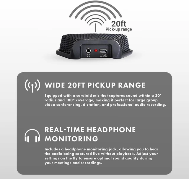 Alt view image 12 of 14 - Movo MC1000 Conference USB Microphone for Computer Desktop and Laptop with 180° / 20' Long Pick up Range Compatible with Windows and Mac for Dictation, Recording, YouTube, Conference Call, Skype