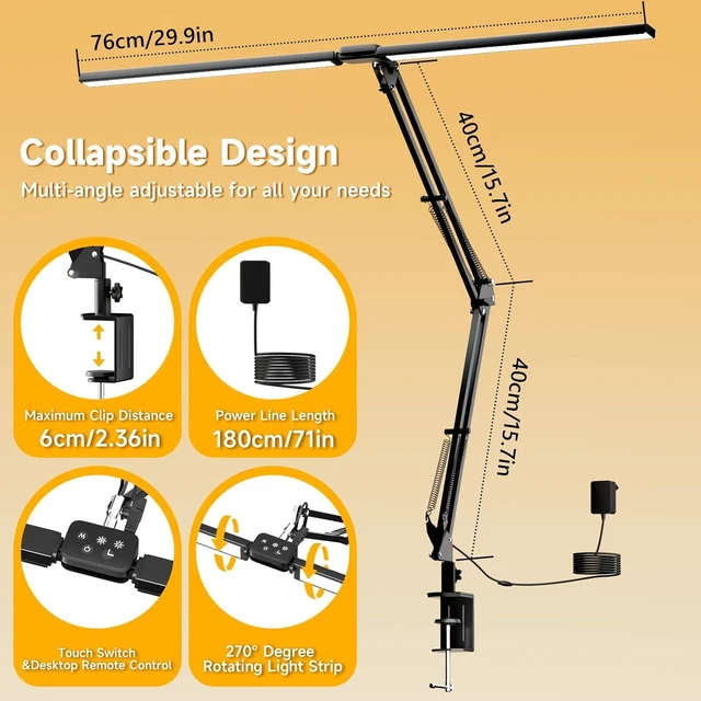 Alt view image 13 of 14 - SKYLEO Led Desk Lamp for Home Office - 2400LM Ultra Bright Desk Light -Eye Caring Desk Lamp with Clamp - Adjustable Office Lamp with Remote Control- Easy Installation - 24W Black